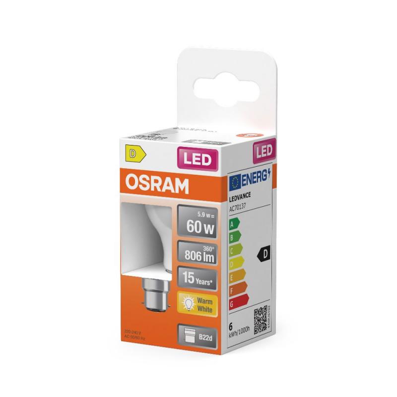 OSRAM B22d LED Lampe Star Classic P 60 matt 5,9W wie 60W warmweißes Licht mit hoher Farbwiedergabe